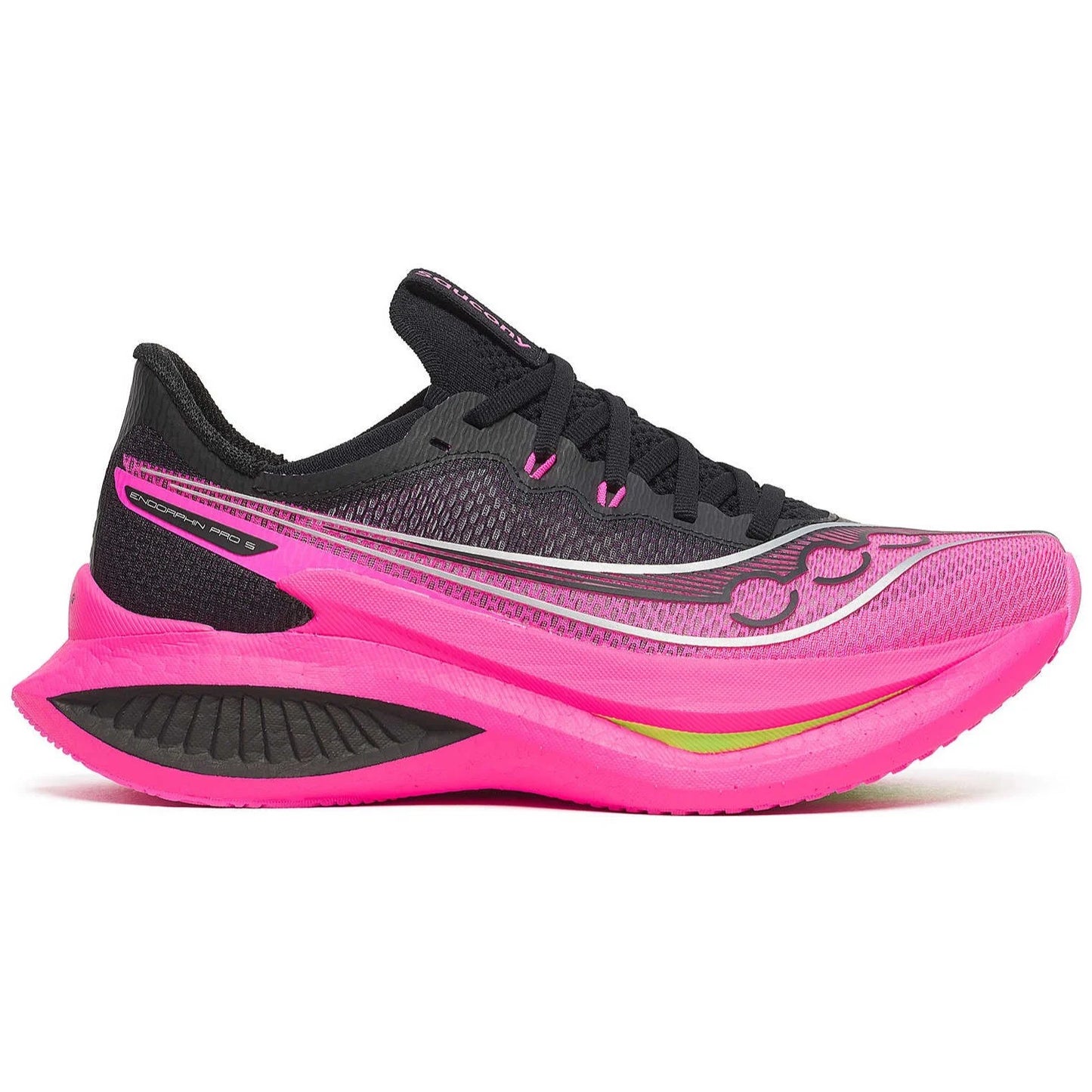 Womens Saucony Endorphin Pro 5 Black/Shock - side view