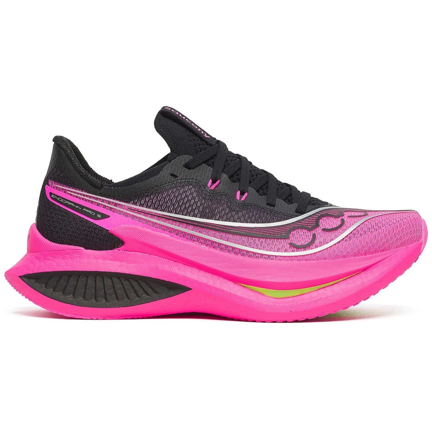 Womens Saucony Endorphin Pro 5 Black/Shock - side view